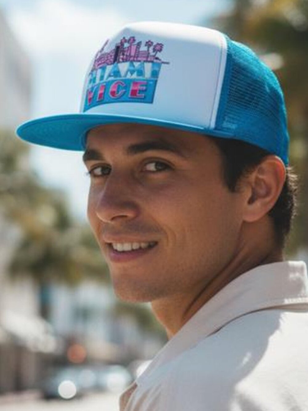 Miami Vice Hat Vintage 1980s TV Show Cap Aqua Blue White Printed in USA Snapback